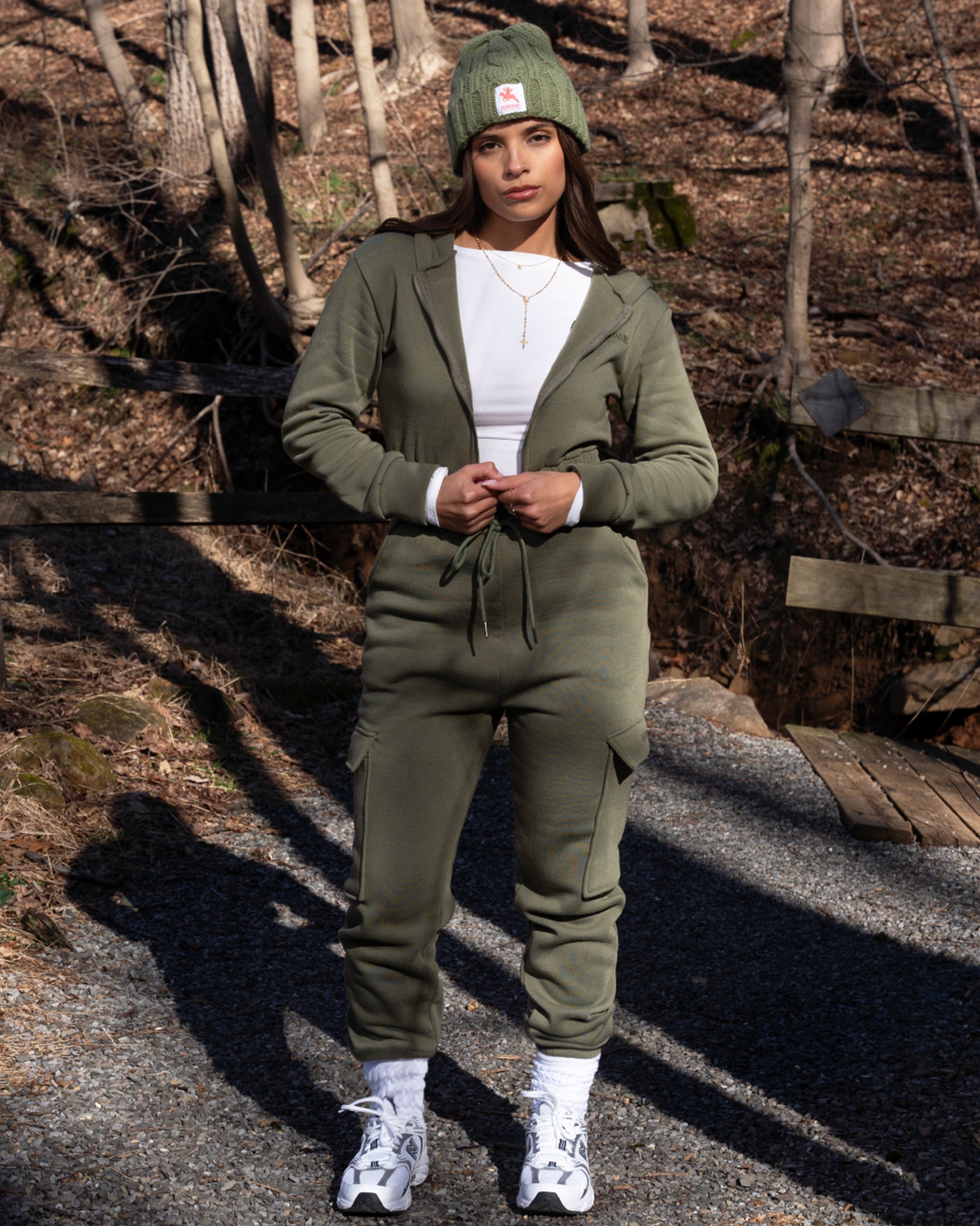 HUMANE BRAND® Women's Crop Olive Green Sweatsuit