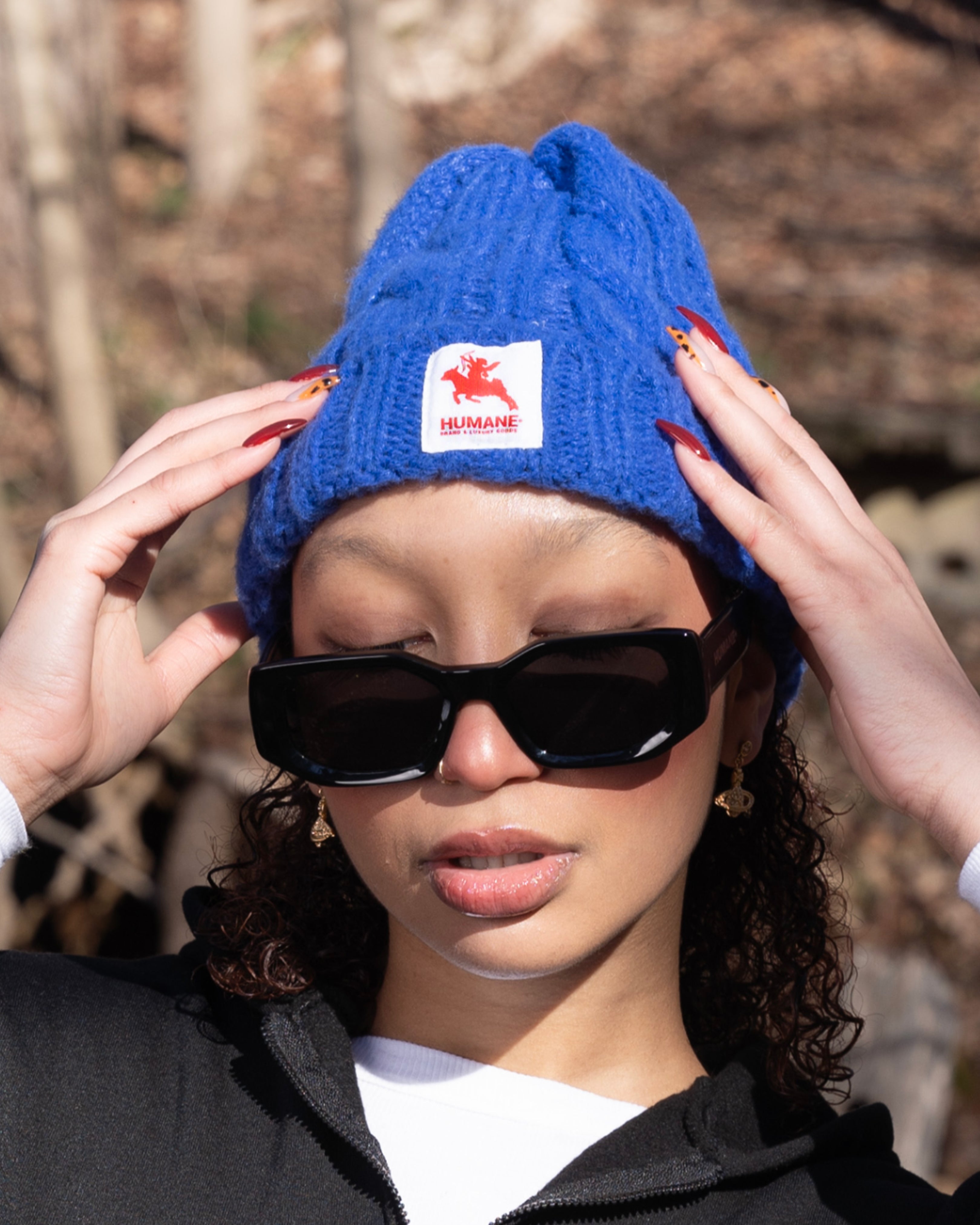 HUMANE BRAND® Blue Cable-Knit Beanie