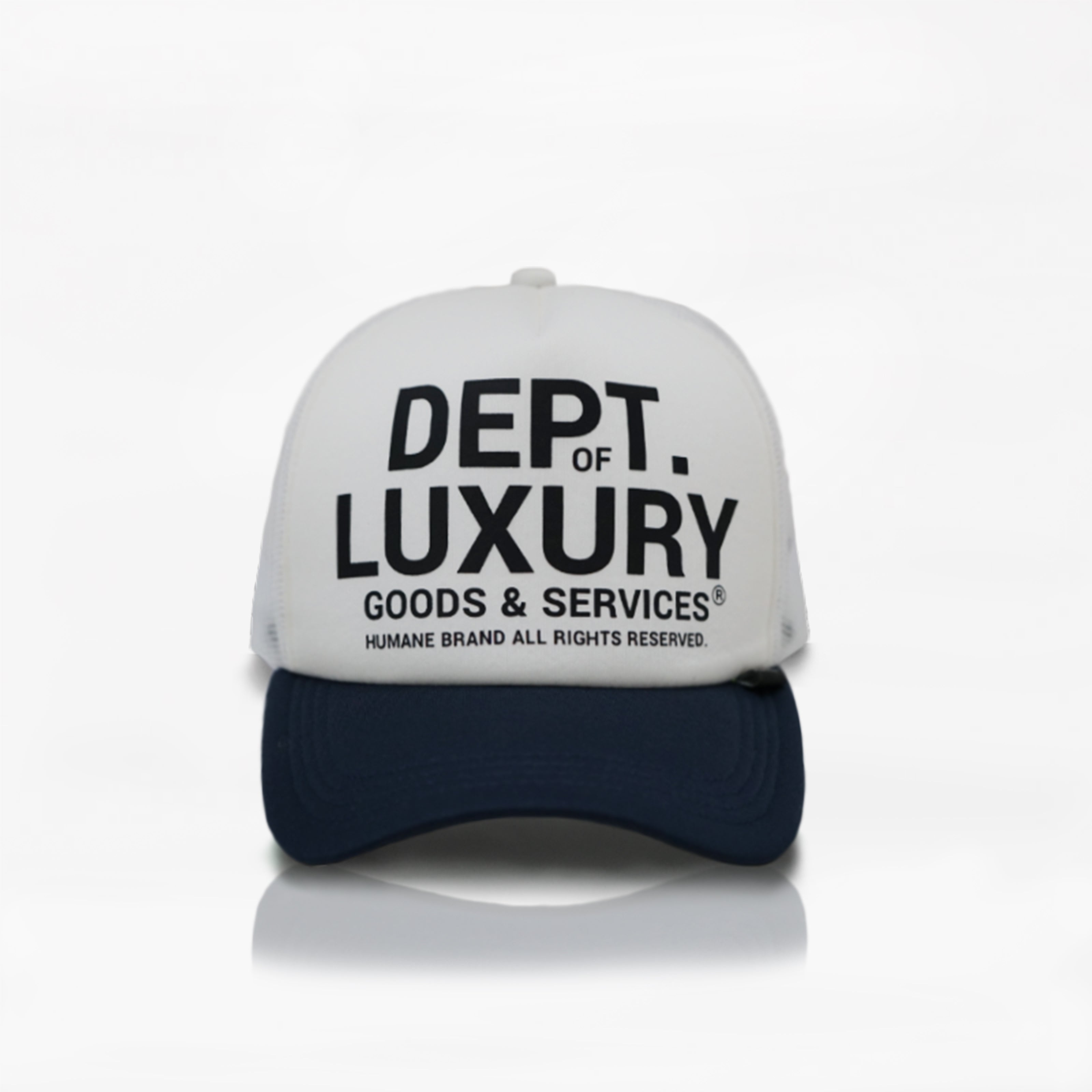 HUMANE BRAND® White & Navy Blue Dept. of Luxury Trucker